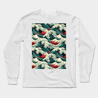 Ephemeral Crests: Hokusai Waves Reimagined Long Sleeve T-Shirt